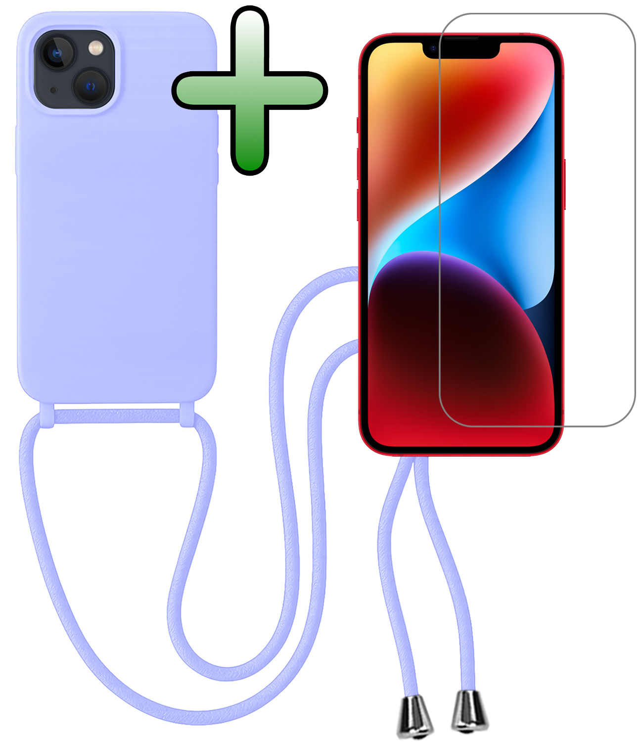 BASEY. BASEY. iPhone 13 Mini Hoesje Met Koord Met Screenprotector - Lila