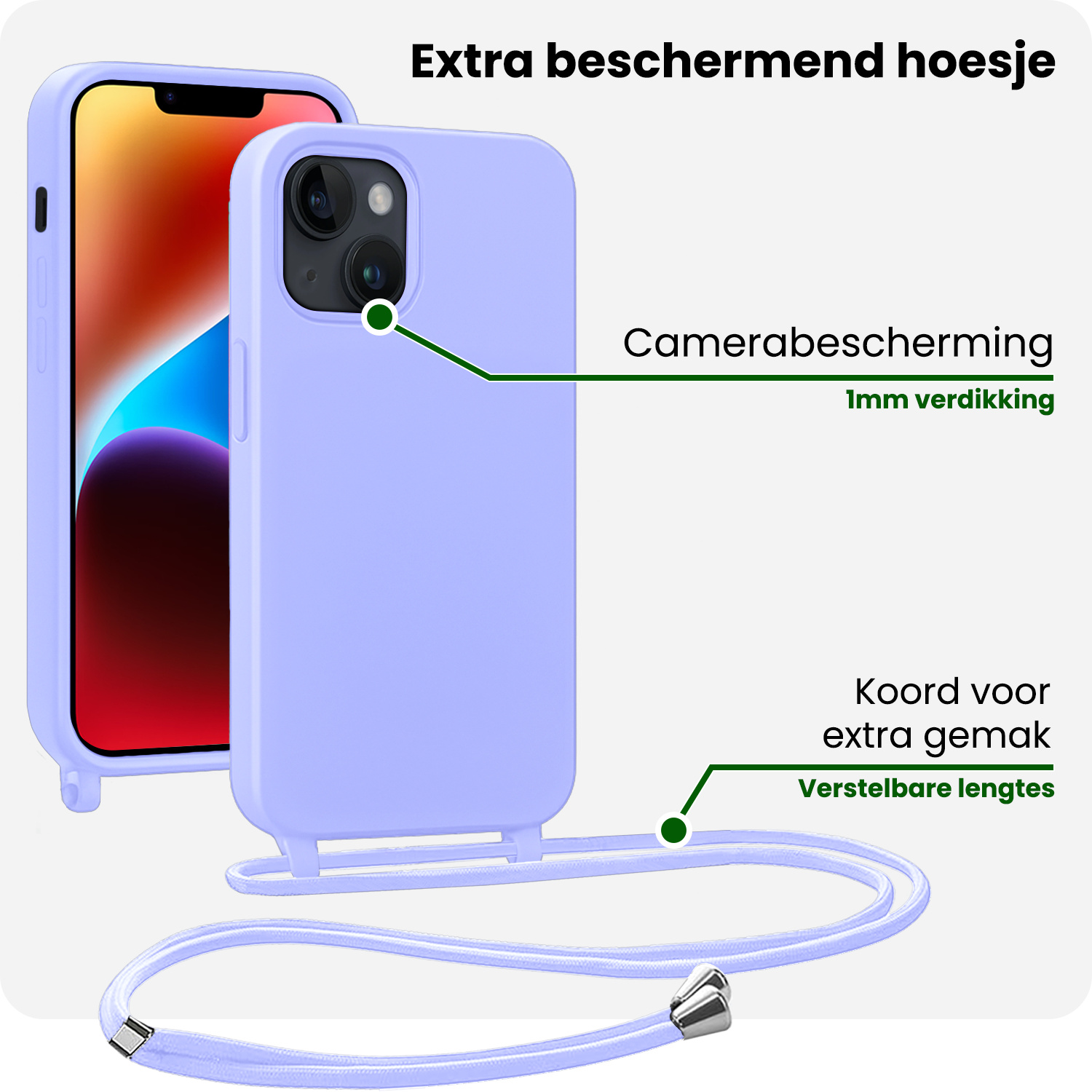 BASEY. BASEY. iPhone 13 Mini Hoesje Met Koord Met 2x Screenprotector - Lila