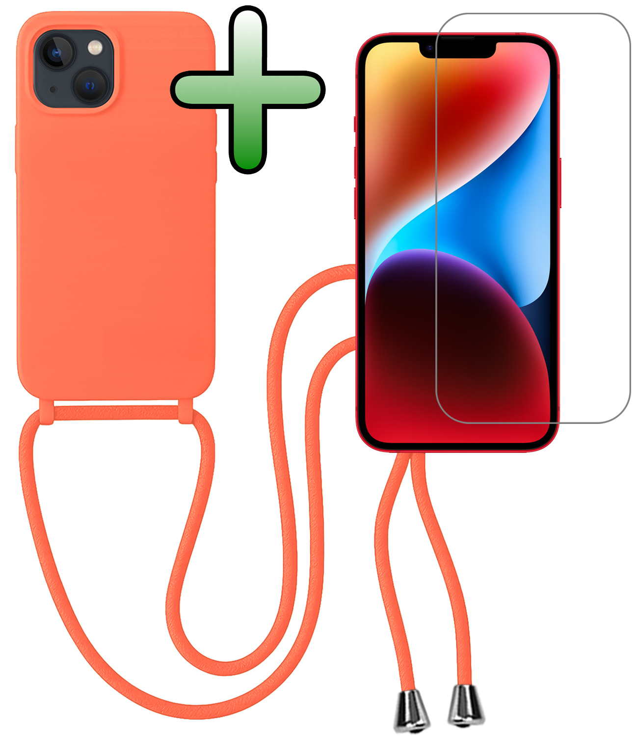 BASEY. BASEY. iPhone 13 Mini Hoesje Met Koord Met Screenprotector - Papaya