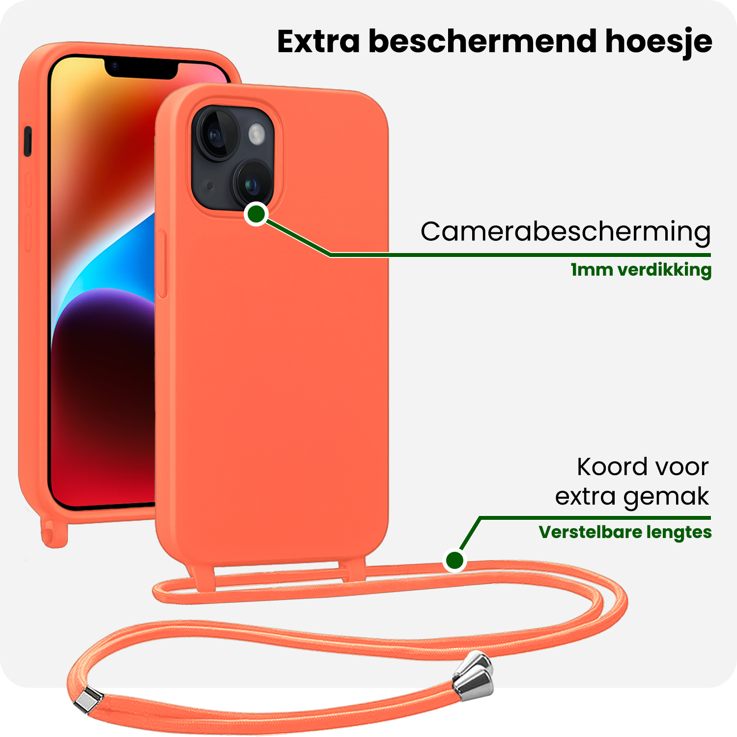 BASEY. BASEY. iPhone 13 Mini Hoesje Met Koord Met Screenprotector - Papaya