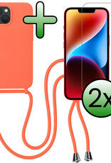 BASEY. BASEY. iPhone 13 Mini Hoesje Met Koord Met 2x Screenprotector - Papaya