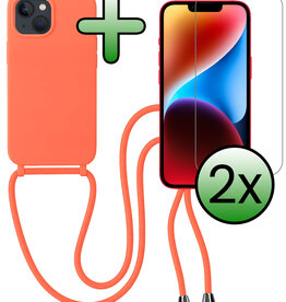 BASEY. BASEY. iPhone 13 Mini Hoesje Met Koord Met 2x Screenprotector - Papaya
