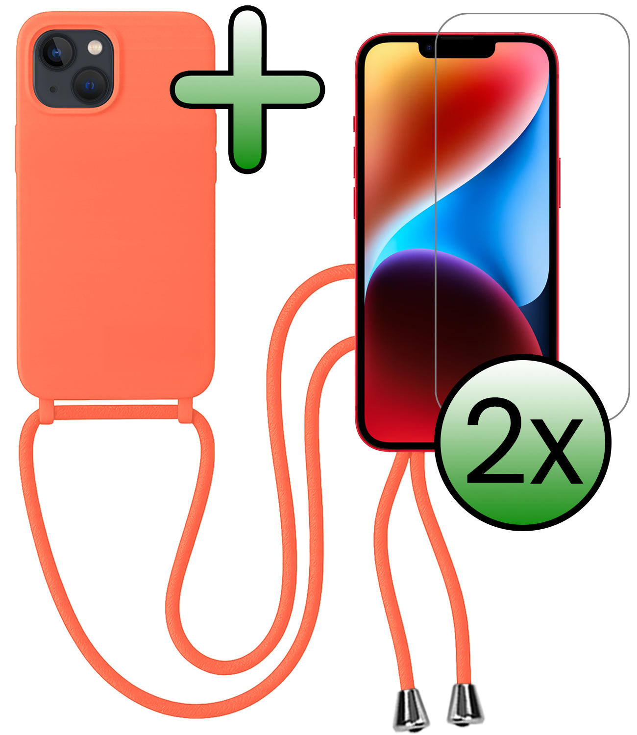 BASEY. BASEY. iPhone 13 Mini Hoesje Met Koord Met 2x Screenprotector - Papaya