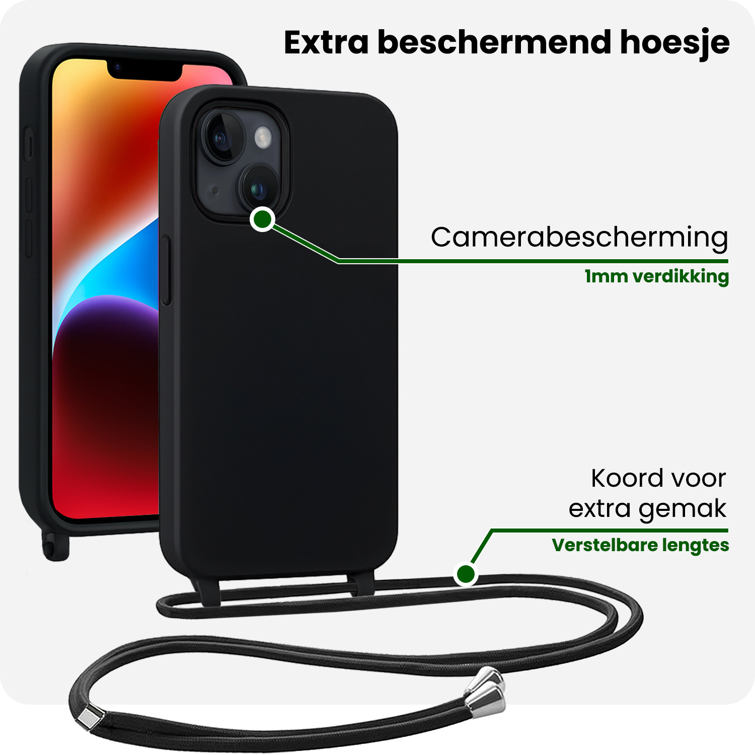 BASEY. BASEY. iPhone 13 Mini Hoesje Met Koord - Zwart - 2 PACK