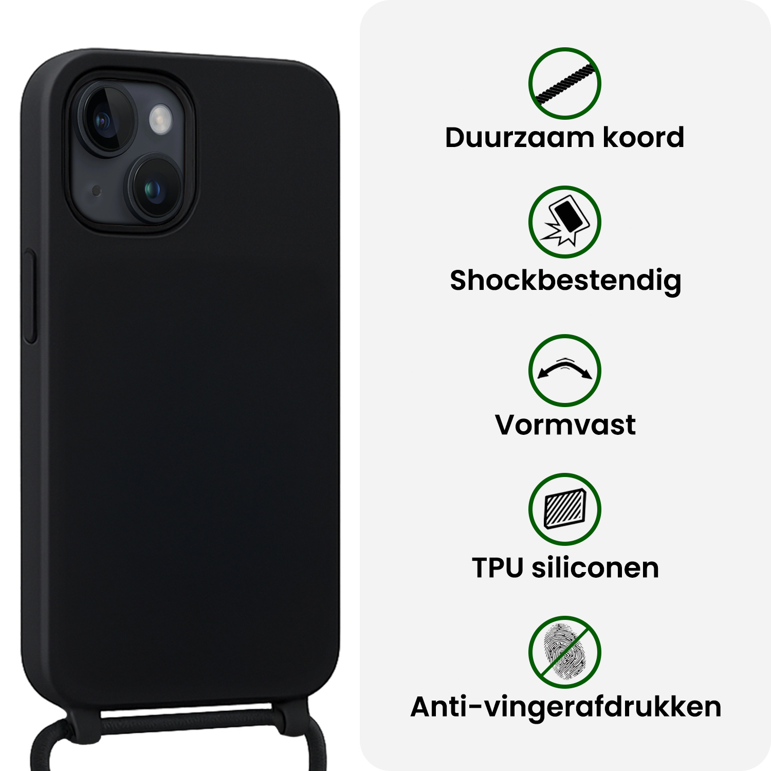 BASEY. BASEY. iPhone 13 Mini Hoesje Met Koord Met Screenprotector - Zwart