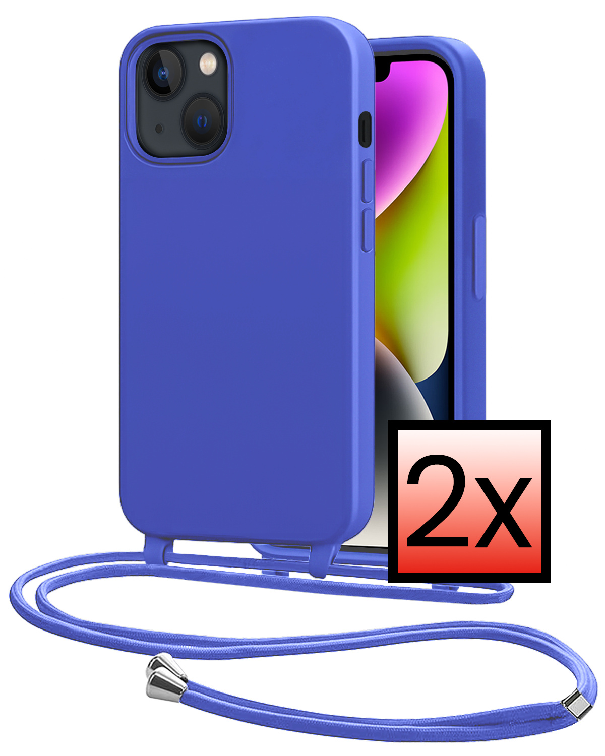 NoXx NoXx iPhone 13 Mini Hoesje Met Koord - Fel Blauw - 2 PACK