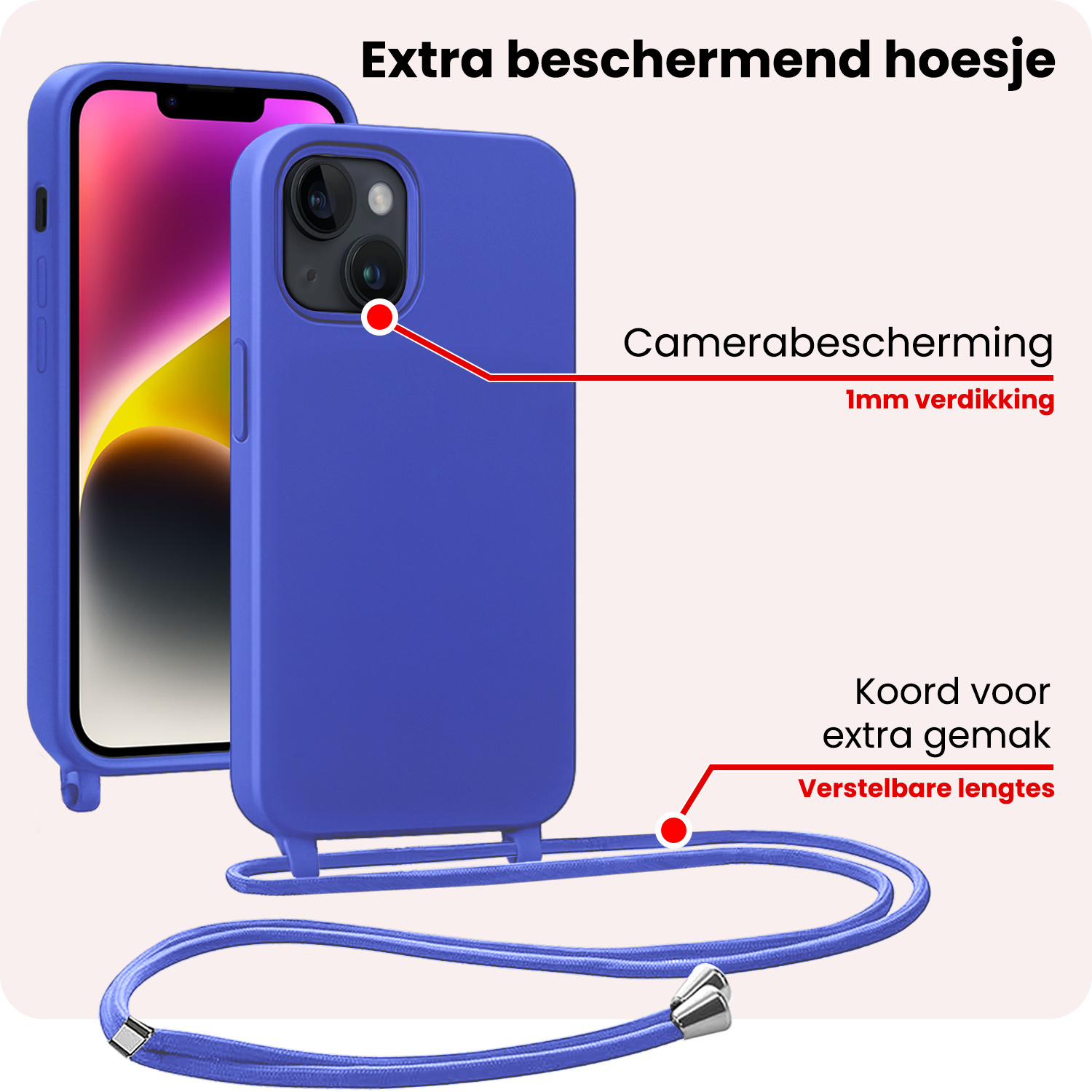 NoXx NoXx iPhone 13 Mini Hoesje Met Koord - Fel Blauw - 2 PACK