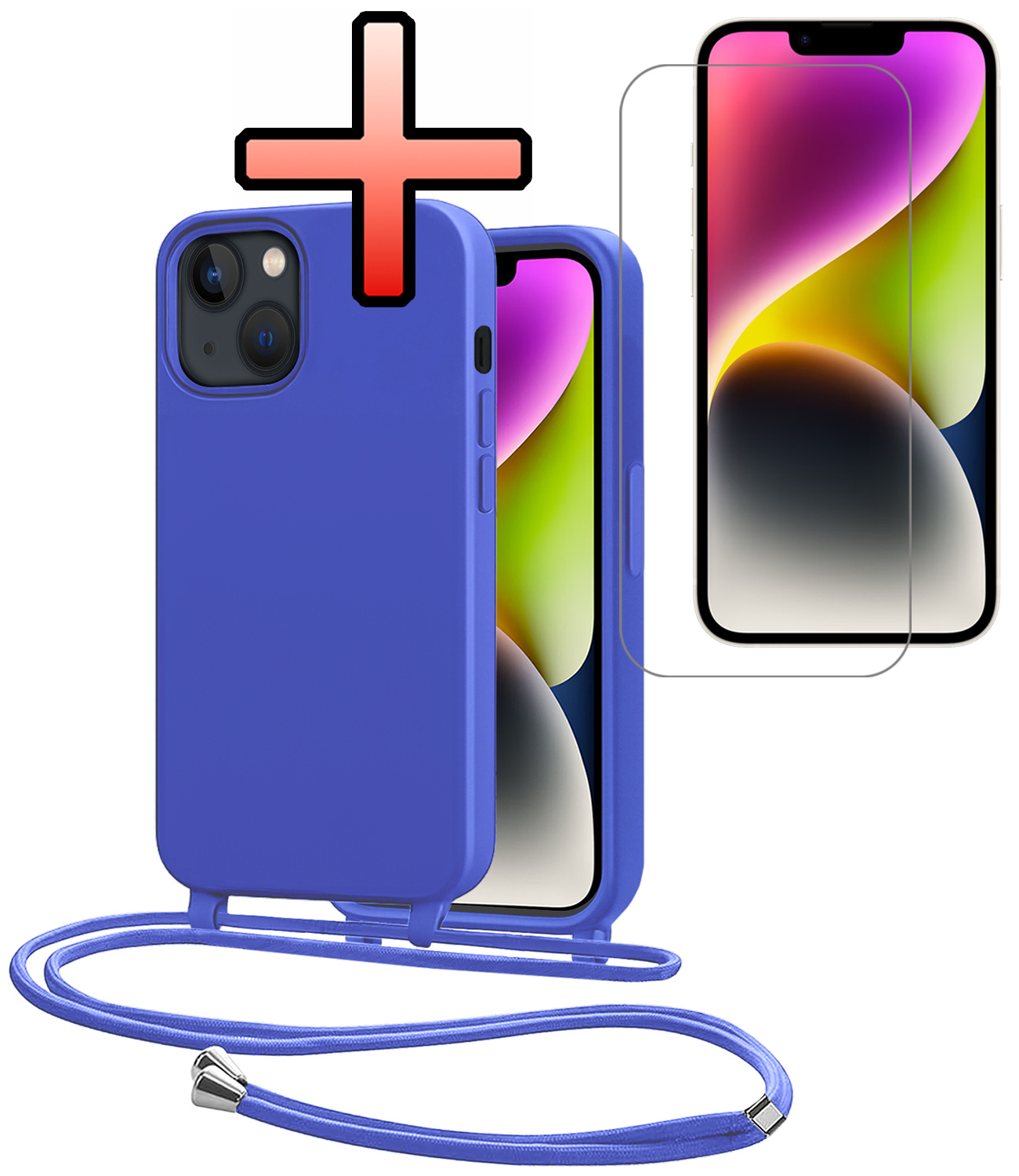 NoXx NoXx iPhone 13 Mini Hoesje Met Koord Met Screenprotector - Fel Blauw