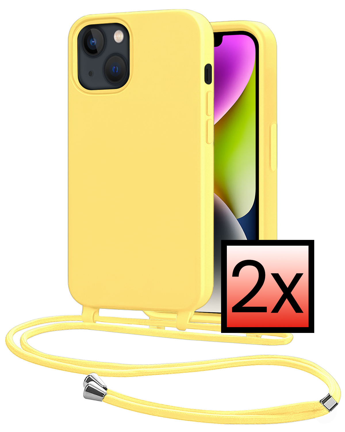 NoXx NoXx iPhone 13 Mini Hoesje Met Koord - Geel - 2 PACK