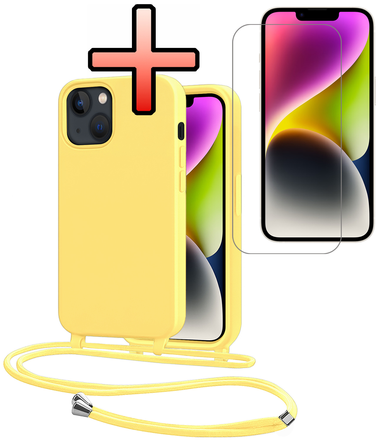 NoXx NoXx iPhone 13 Mini Hoesje Met Koord Met Screenprotector - Geel