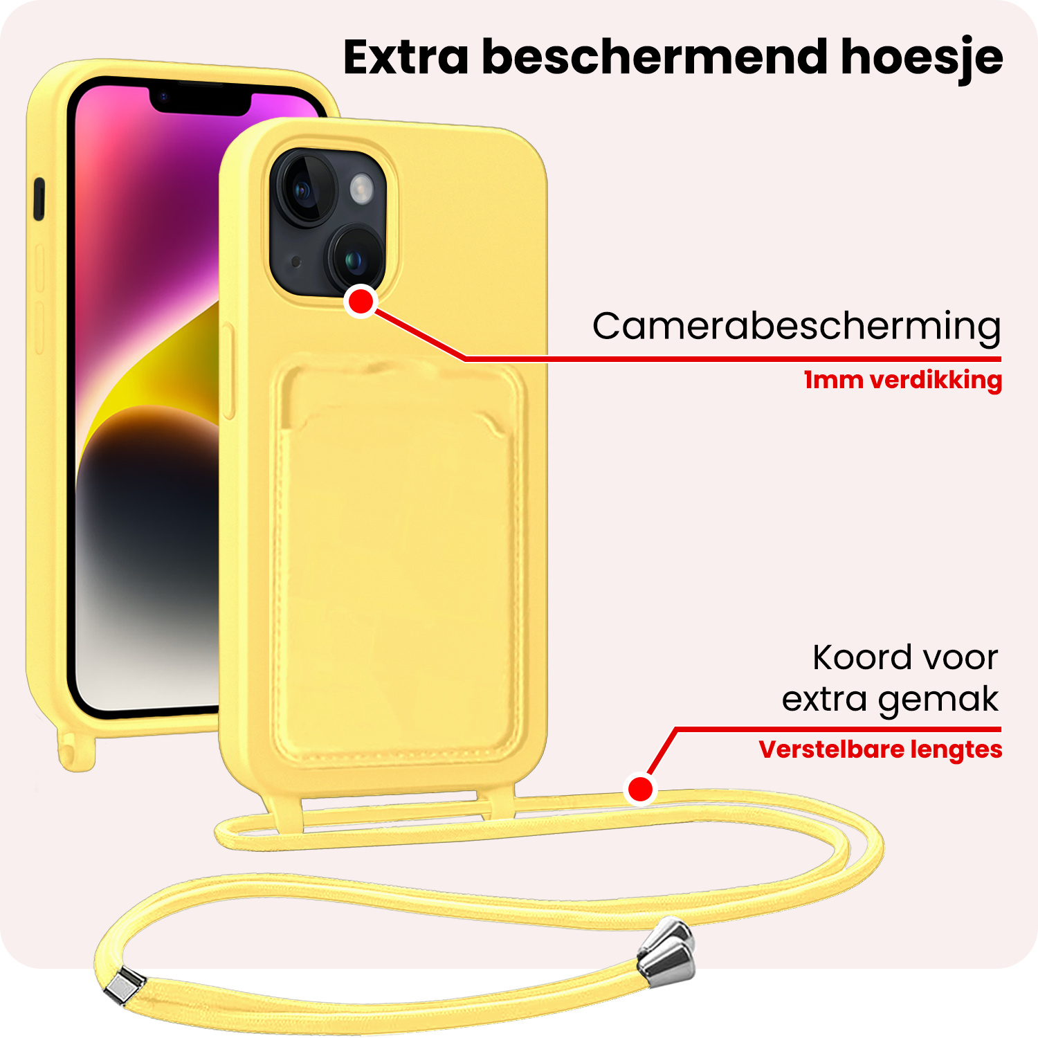 NoXx NoXx iPhone 13 Mini Hoesje Met Koord Met Screenprotector - Geel