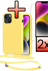 NoXx NoXx iPhone 13 Mini Hoesje Met Koord Met 2x Screenprotector - Geel