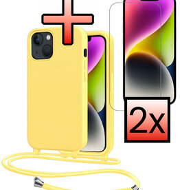 NoXx NoXx iPhone 13 Mini Hoesje Met Koord Met 2x Screenprotector - Geel
