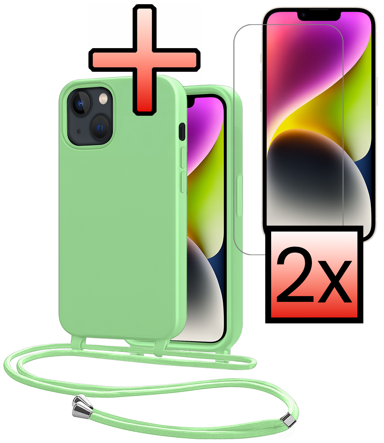 NoXx NoXx iPhone 13 Mini Hoesje Met Koord Met 2x Screenprotector - Groen