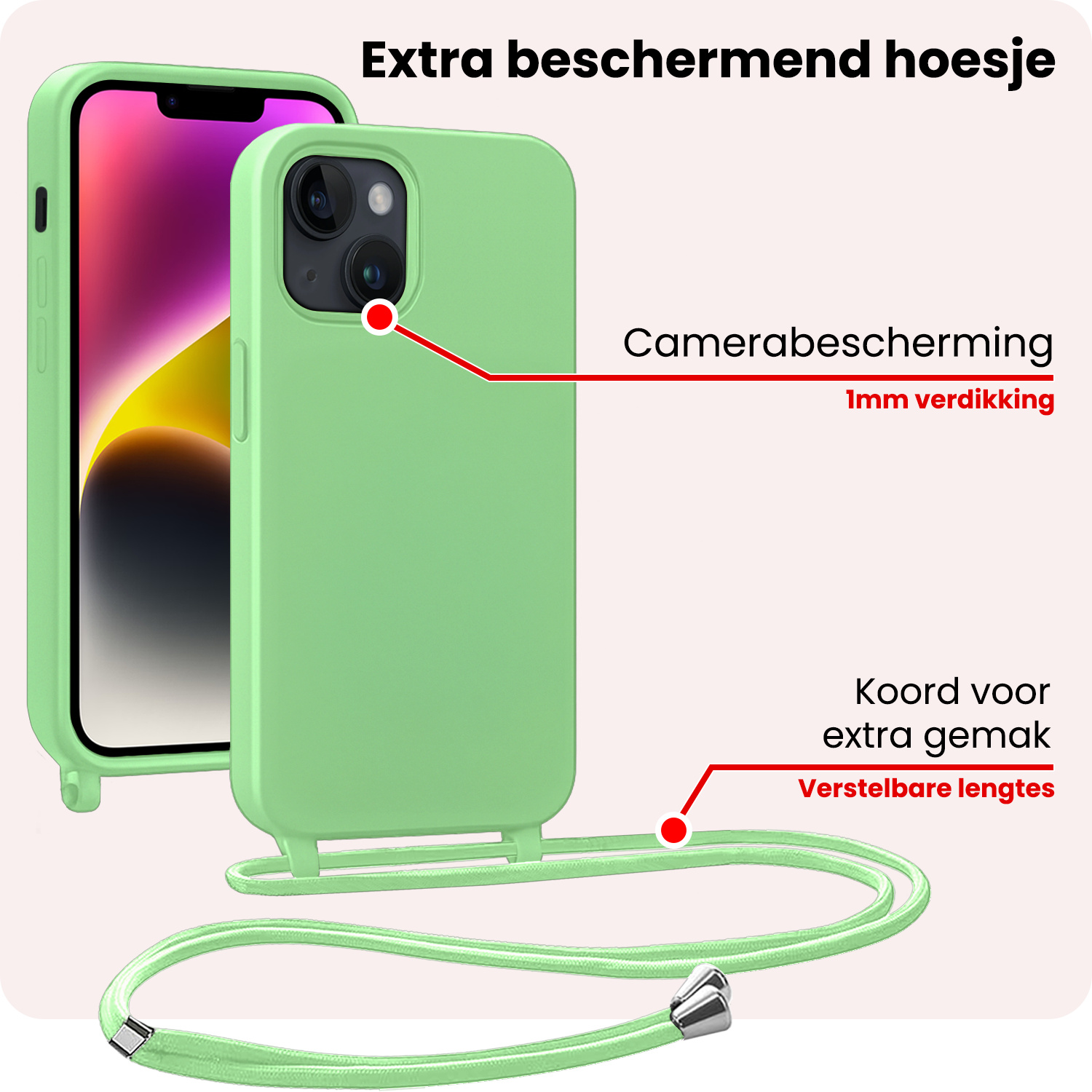 NoXx NoXx iPhone 13 Mini Hoesje Met Koord Met 2x Screenprotector - Groen