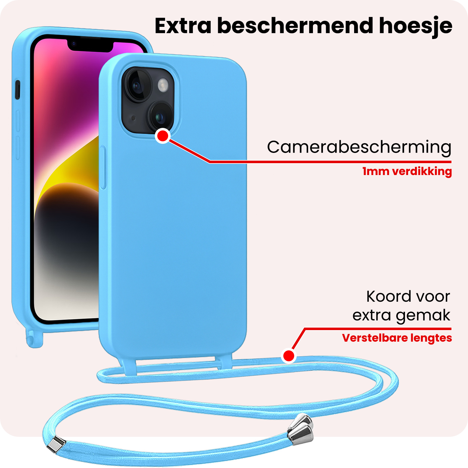 NoXx NoXx iPhone 13 Mini Hoesje Met Koord - Lichtblauw