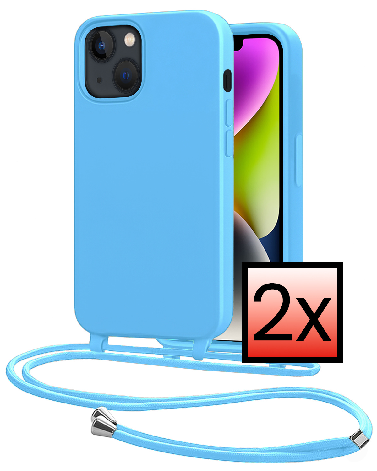 NoXx NoXx iPhone 13 Mini Hoesje Met Koord - Lichtblauw - 2 PACK