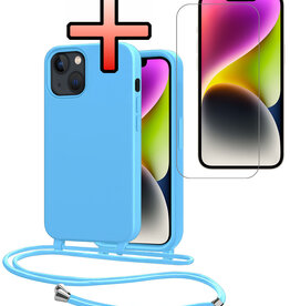 NoXx NoXx iPhone 13 Mini Hoesje Met Koord Met Screenprotector - Lichtblauw