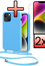 NoXx NoXx iPhone 13 Mini Hoesje Met Koord Met 2x Screenprotector - Lichtblauw