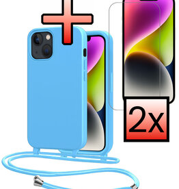 NoXx NoXx iPhone 13 Mini Hoesje Met Koord Met 2x Screenprotector - Lichtblauw