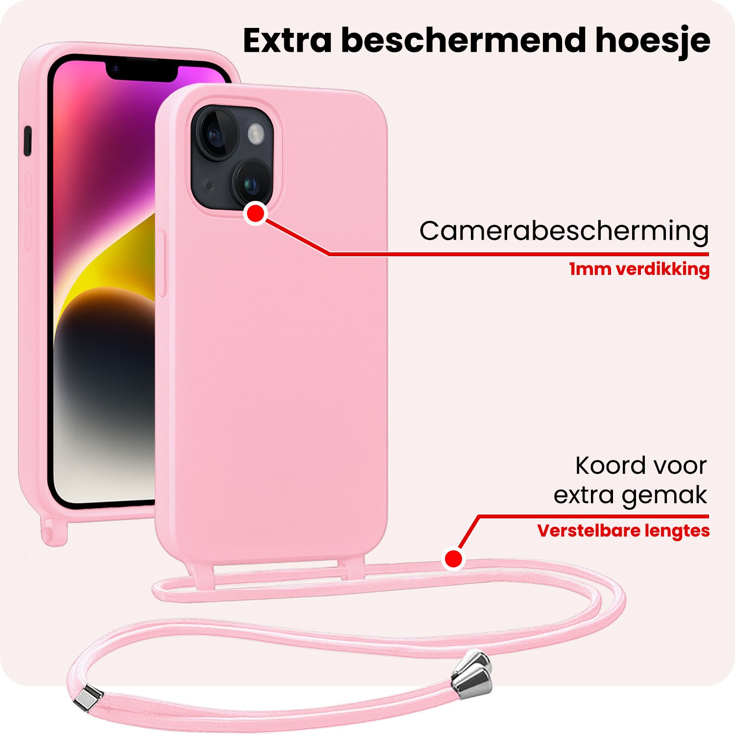 NoXx NoXx iPhone 13 Mini Hoesje Met Koord - Lichtroze
