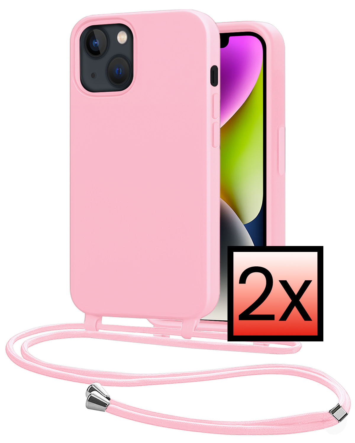 NoXx NoXx iPhone 13 Mini Hoesje Met Koord - Lichtroze - 2 PACK