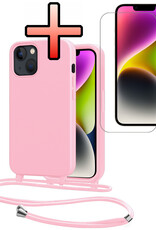 NoXx NoXx iPhone 13 Mini Hoesje Met Koord Met Screenprotector - Lichtroze