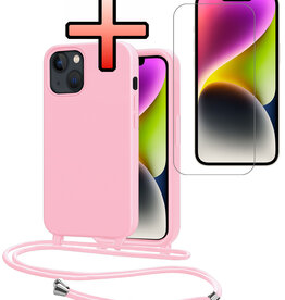 NoXx NoXx iPhone 13 Mini Hoesje Met Koord Met Screenprotector - Lichtroze
