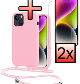 NoXx NoXx iPhone 13 Mini Hoesje Met Koord Met 2x Screenprotector - Lichtroze