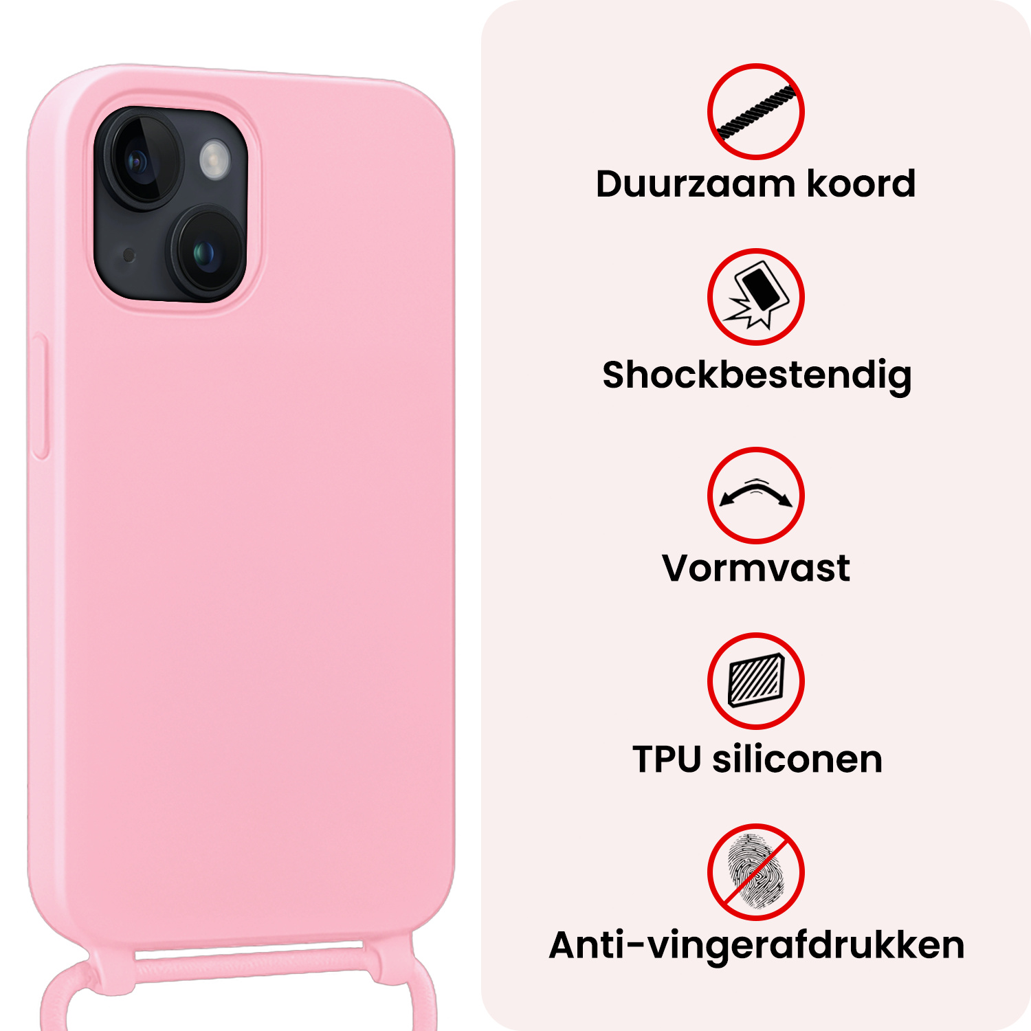 NoXx NoXx iPhone 13 Mini Hoesje Met Koord Met 2x Screenprotector - Lichtroze