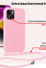 NoXx NoXx iPhone 13 Mini Hoesje Met Koord Met 2x Screenprotector - Lichtroze