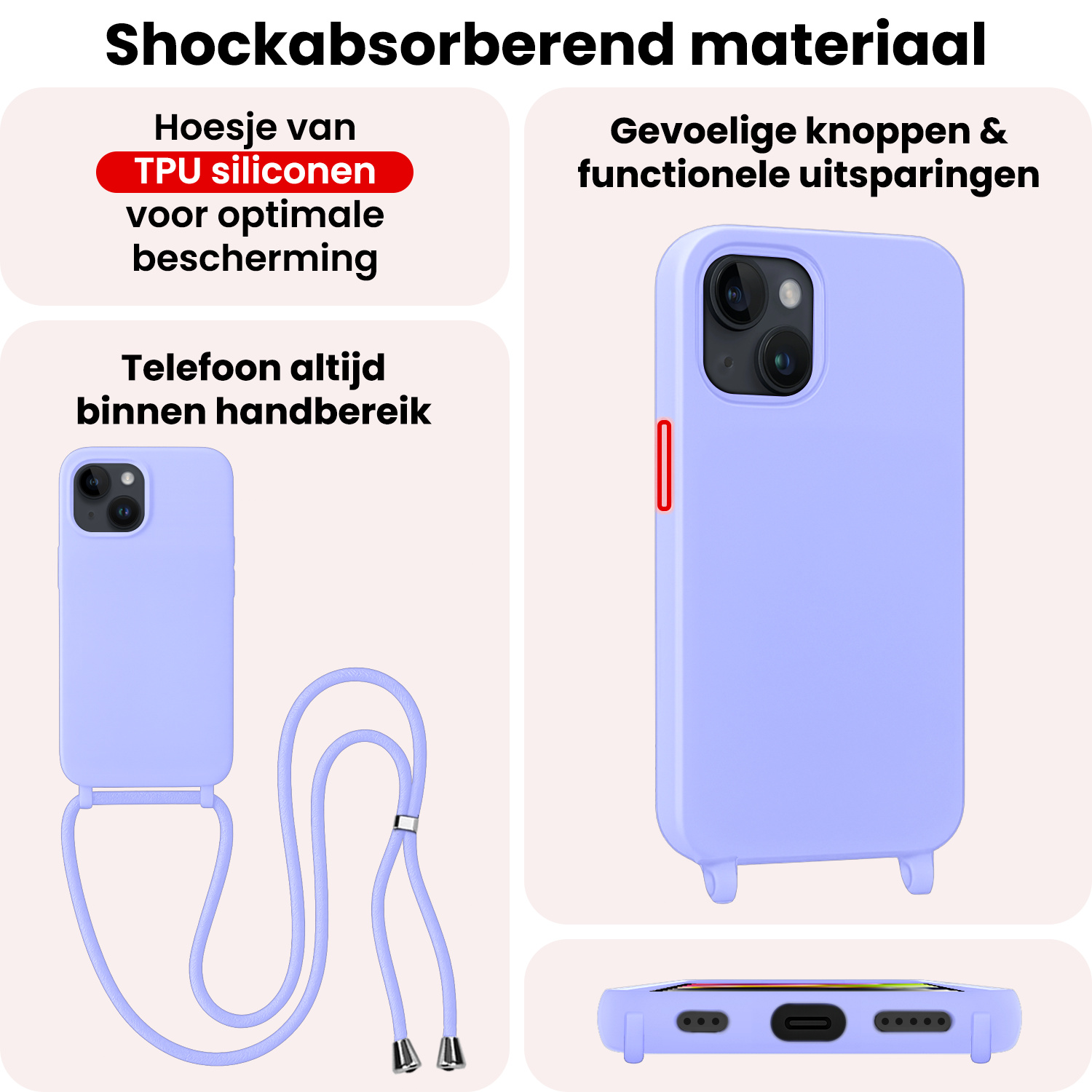 NoXx NoXx iPhone 13 Mini Hoesje Met Koord - Lila - 2 PACK