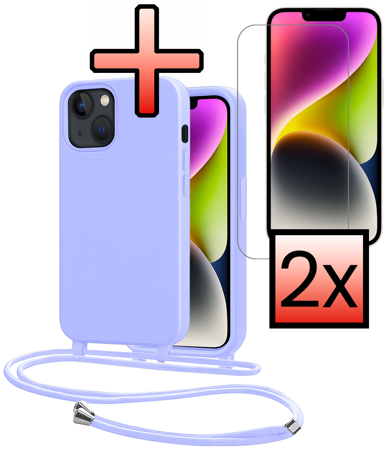 NoXx NoXx iPhone 13 Mini Hoesje Met Koord Met 2x Screenprotector - Lila
