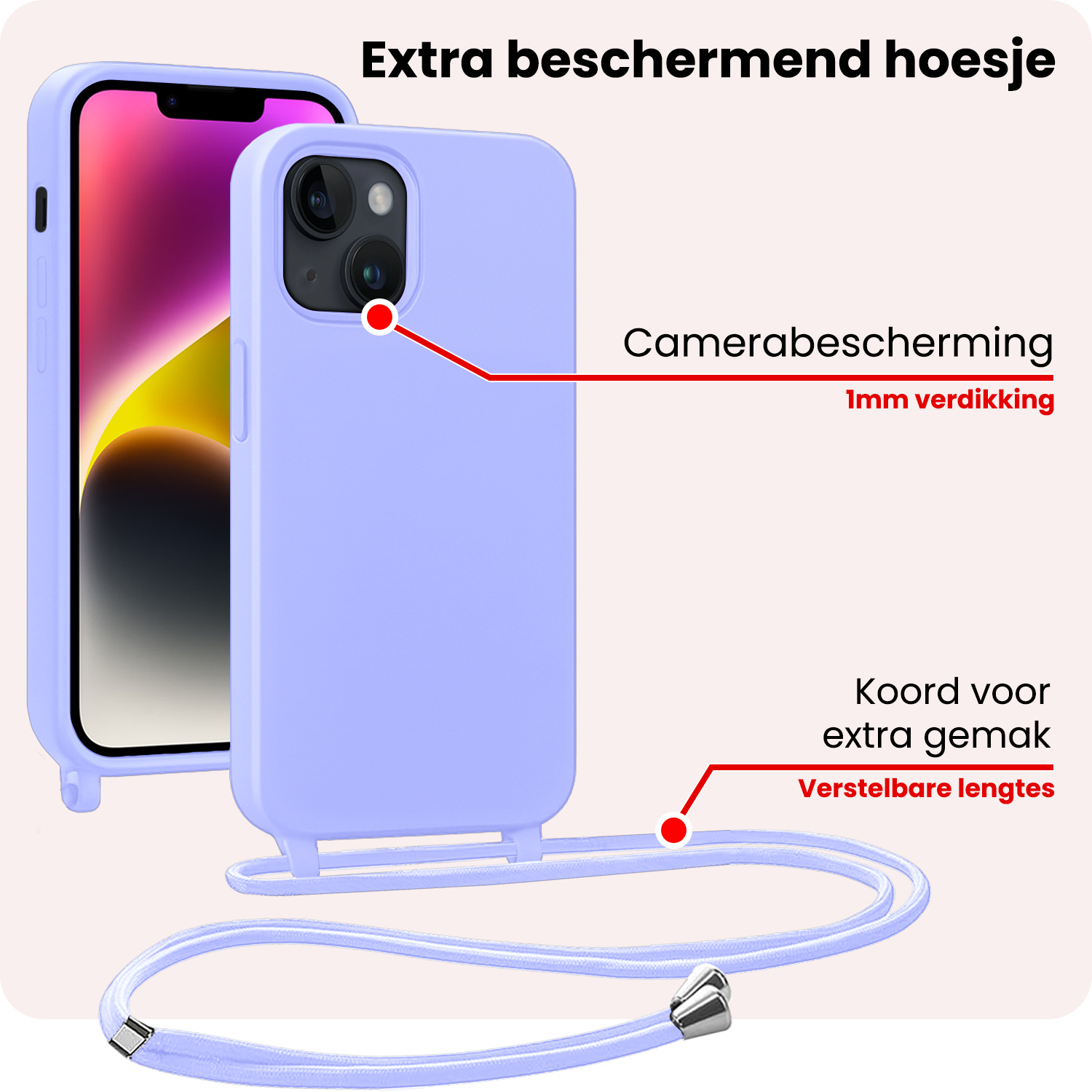 NoXx NoXx iPhone 13 Mini Hoesje Met Koord Met 2x Screenprotector - Lila