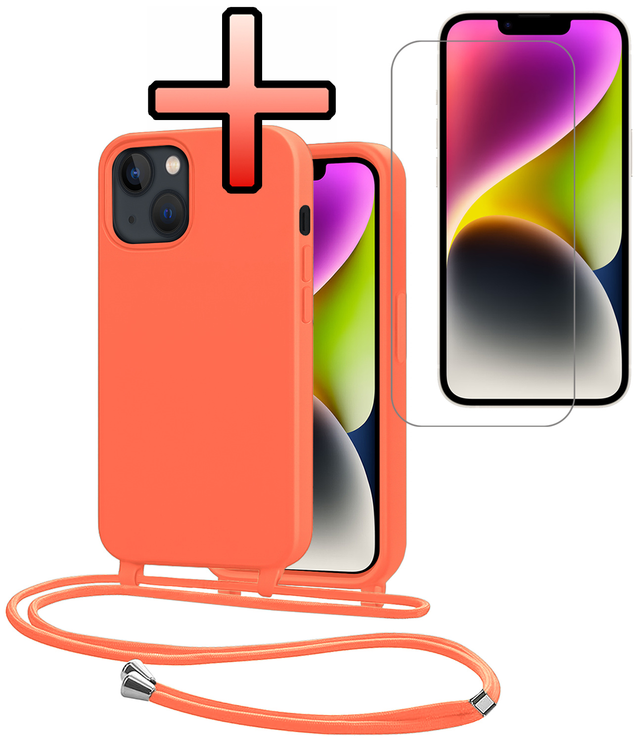 NoXx NoXx iPhone 13 Mini Hoesje Met Koord Met Screenprotector - Papaya