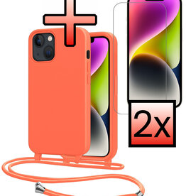 NoXx NoXx iPhone 13 Mini Hoesje Met Koord Met 2x Screenprotector - Papaya