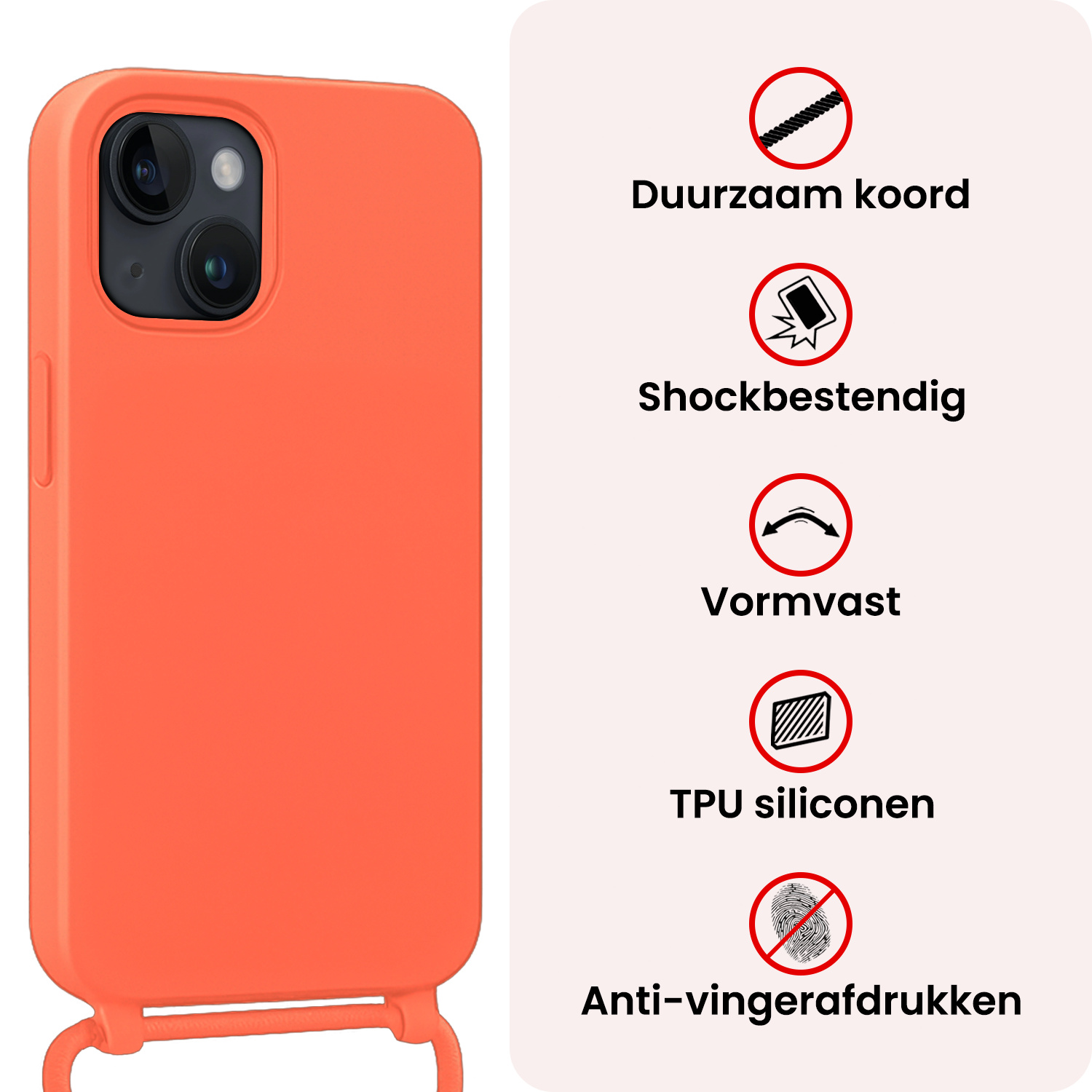 NoXx NoXx iPhone 13 Mini Hoesje Met Koord Met 2x Screenprotector - Papaya
