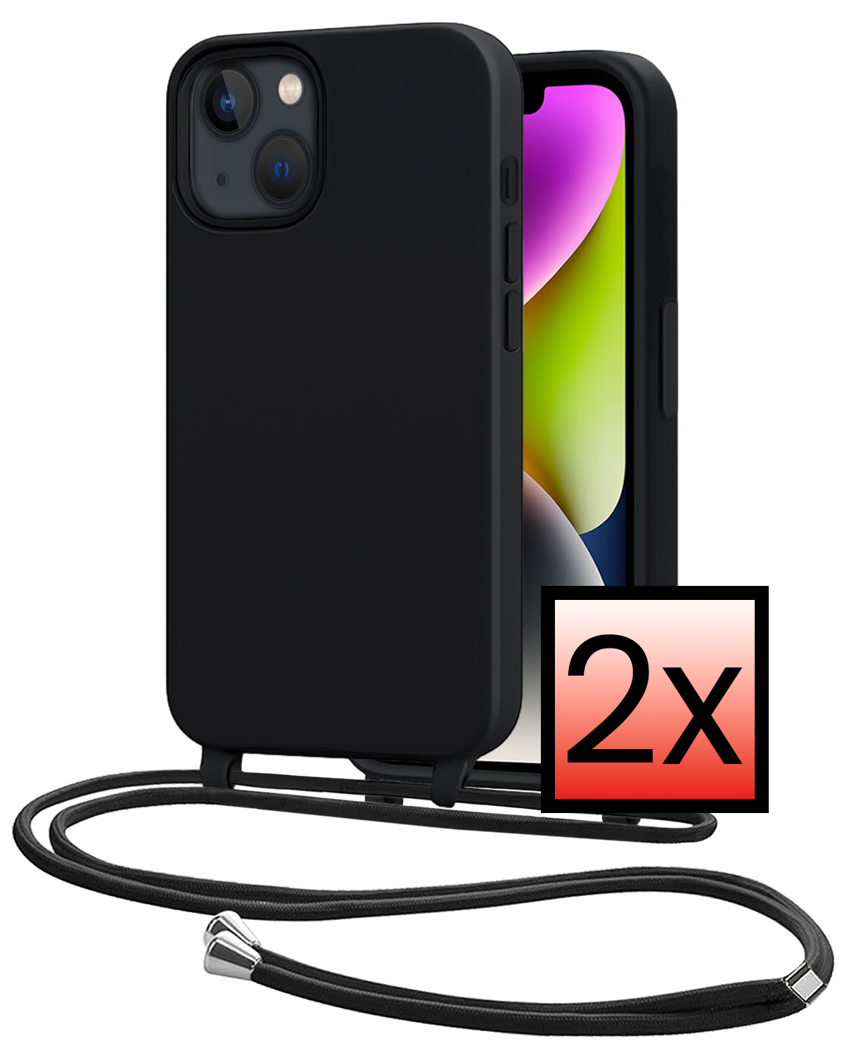 NoXx NoXx iPhone 13 Mini Hoesje Met Koord - Zwart - 2 PACK