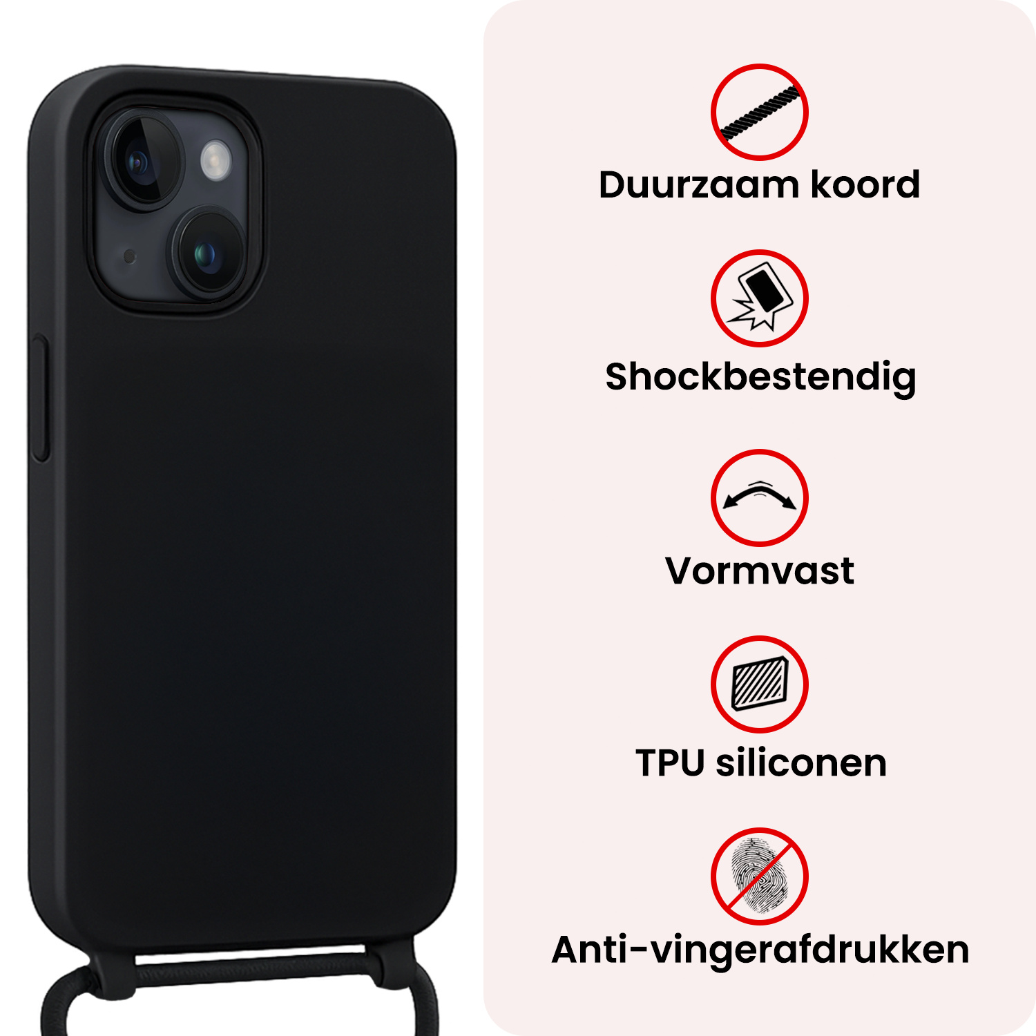 NoXx NoXx iPhone 13 Mini Hoesje Met Koord Met Screenprotector - Zwart