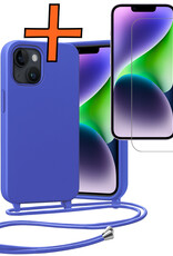 Nomfy Nomfy iPhone 13 Mini Hoesje Met Koord Met Screenprotector - Fel Blauw