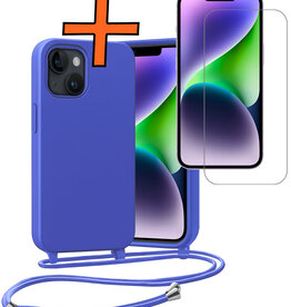 Nomfy Nomfy iPhone 13 Mini Hoesje Met Koord Met Screenprotector - Fel Blauw