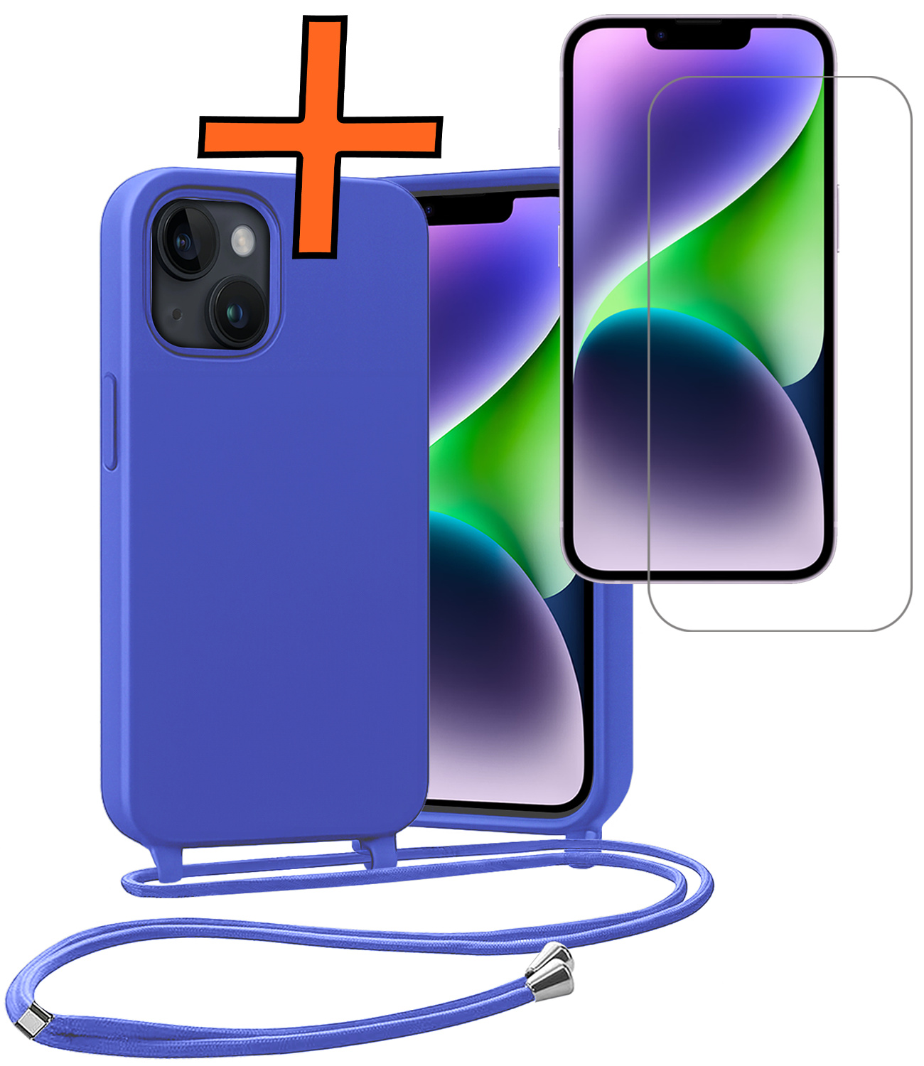 Nomfy Nomfy iPhone 13 Mini Hoesje Met Koord Met Screenprotector - Fel Blauw