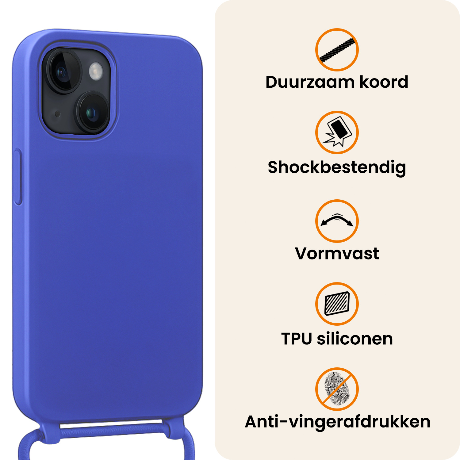 Nomfy Nomfy iPhone 13 Mini Hoesje Met Koord Met Screenprotector - Fel Blauw