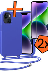 Nomfy Nomfy iPhone 13 Mini Hoesje Met Koord Met 2x Screenprotector - Fel Blauw