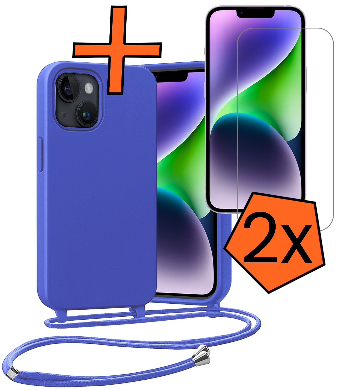 Nomfy Nomfy iPhone 13 Mini Hoesje Met Koord Met 2x Screenprotector - Fel Blauw