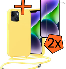 Nomfy Nomfy iPhone 13 Mini Hoesje Met Koord Met 2x Screenprotector - Geel