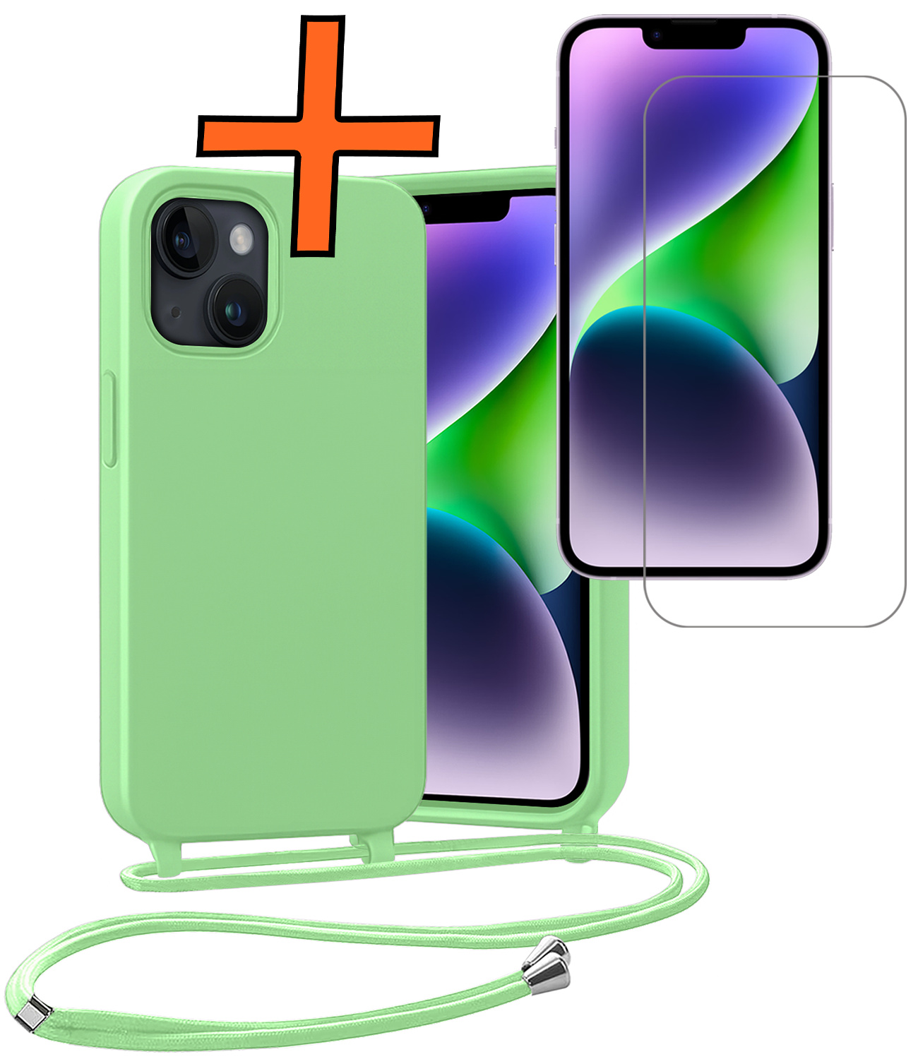Nomfy Nomfy iPhone 13 Mini Hoesje Met Koord Met Screenprotector - Groen