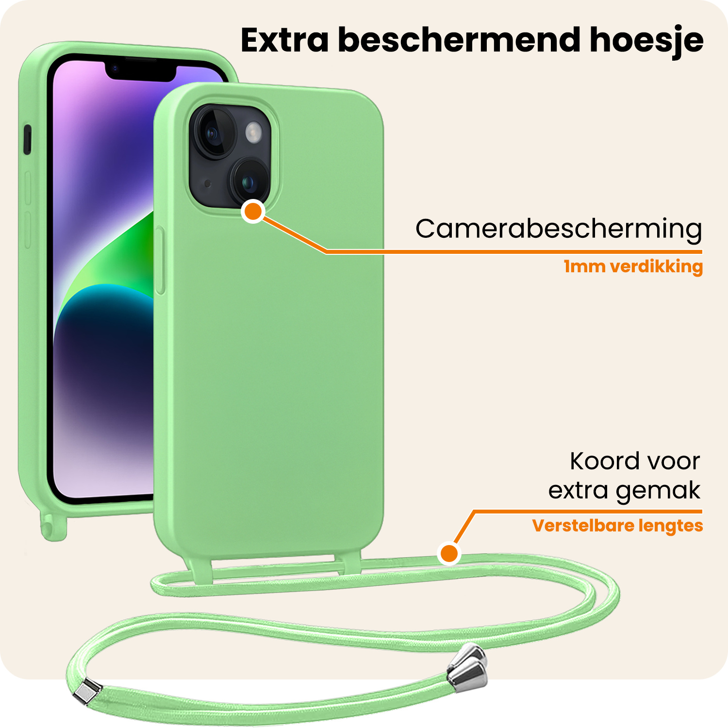 Nomfy Nomfy iPhone 13 Mini Hoesje Met Koord Met Screenprotector - Groen