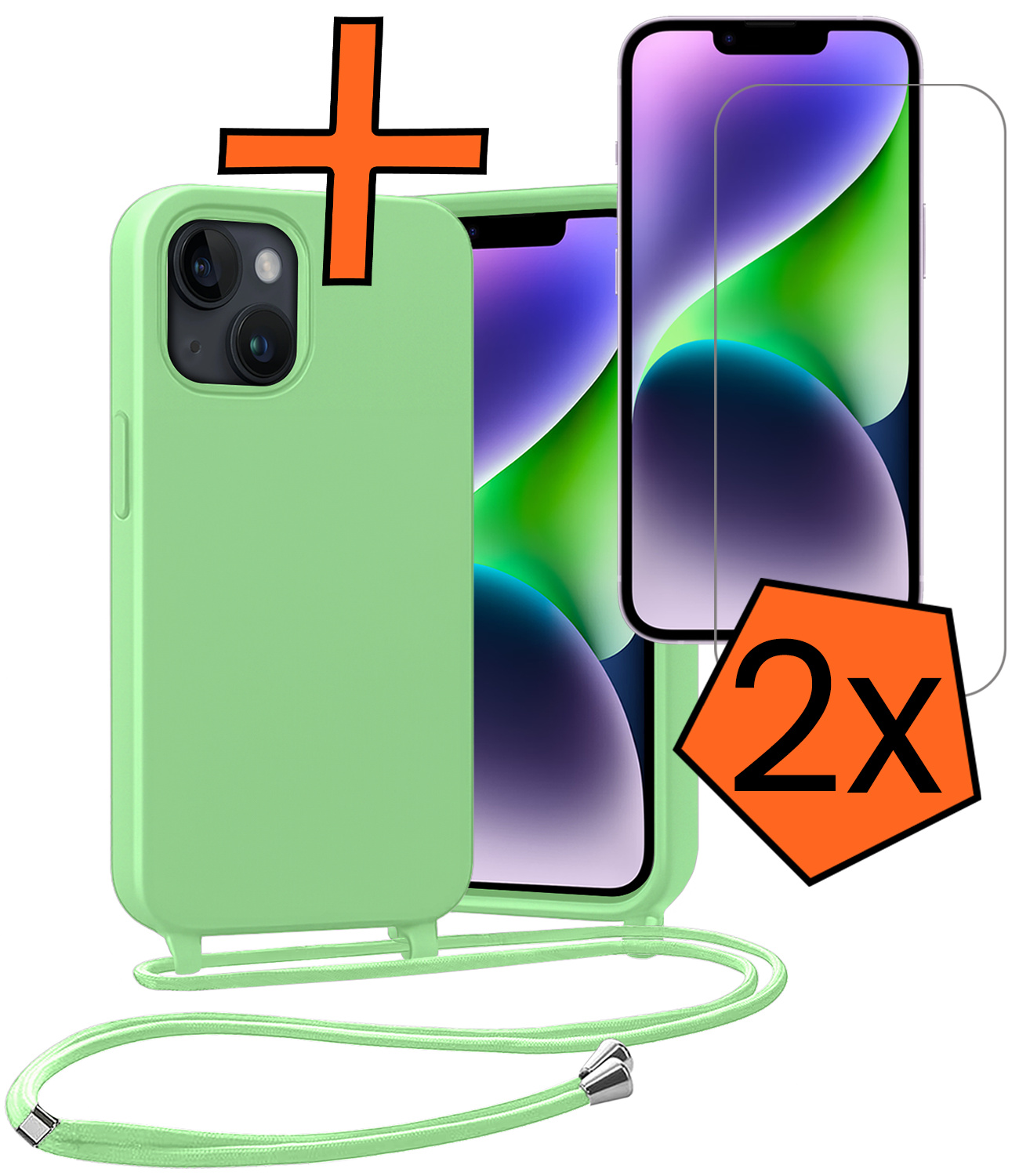 Nomfy Nomfy iPhone 13 Mini Hoesje Met Koord Met 2x Screenprotector - Groen