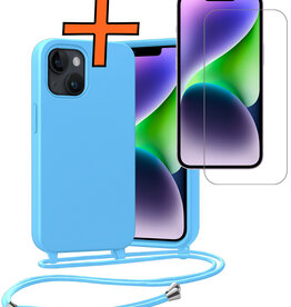 Nomfy Nomfy iPhone 13 Mini Hoesje Met Koord Met Screenprotector - Lichtblauw